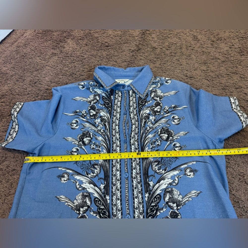 Max Studio Blue Linen Blend Shirt Dress Embroidered Size M NEW - Picture 10 of 12